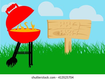 BBQ party poster. Cartoon style vector illustration.