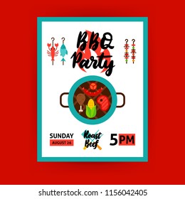 BBQ Party Poster. Flat Design Vector Illustration of Grill Promotion.