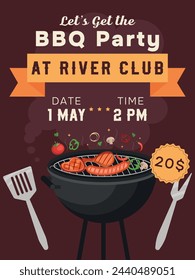 BBQ Party Poster with grill, vegetables and meat