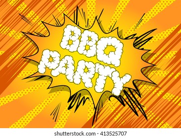 BBQ Party poster on comic book abstract background.