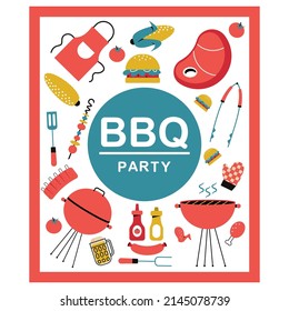 Cartel del partido BBQ ilustración simple del vector aislado en un fondo blanco.