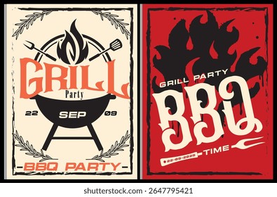 BBQ Party Posters, Grill Party Vector Illustration.
