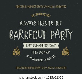 "BBQ PARTY". Retro Styled Decorative  Font. Vintage Hand Drawn Typeface.  Original Letters and Numbers. Clean & Textured Versions Included.  Vector