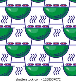BBQ party seamless pattern with grill meat and vegetables flat vector illustration