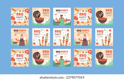 bbq party social media post vector flat design