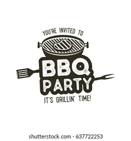 BBQ party typography poster template in retro old style. Offset and letterpress design. Letter press label, emblem. Isolated on white background. Stock vector