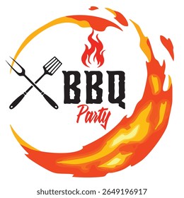 BBQ Party Vector Graphic with Flame and Grill Tools