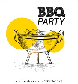 BBQ party vector illustration,and bbq barbecue party hand drawn poster