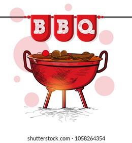 BBQ party vector illustration,and bbq barbecue party hand drawn poster