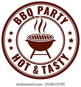 Bbq party vector sign on white background, hot and tasty retro stamp.
