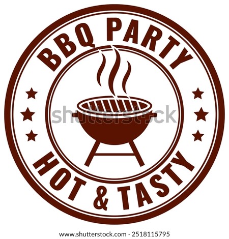 Bbq party vector sign on white background, hot and tasty retro stamp.