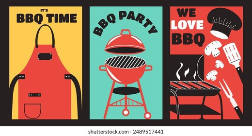 BBQ party vertical flyer set.  Template design with Barbecue posters.