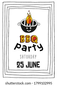 BBQ party. Vertical size hand-drawn doodle style poster.