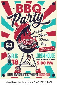 BBQ Party Vintage Poster. Vector Illustration.