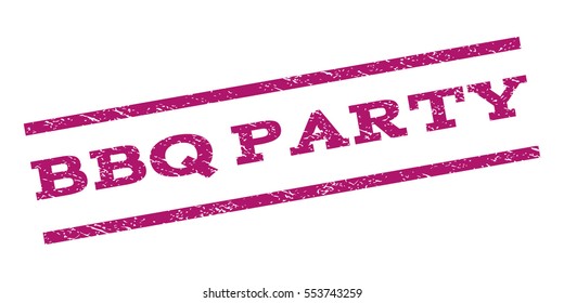 BBQ Party watermark stamp. Text tag between parallel lines with grunge design style. Rubber seal stamp with dirty texture. Vector purple color ink imprint on a white background.