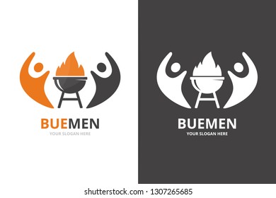 Bbq and people logo combination. Unique barbecue and team logotype design template.