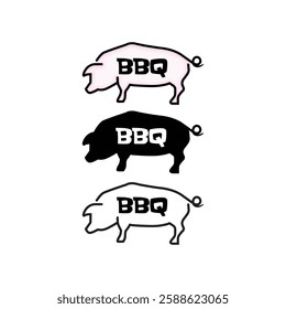 BBQ pig icon template, piggy silhouette linear sign isolated on white background, editable vector illustration eps10