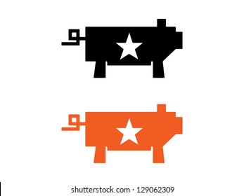 BBQ Pig. Icons in Black and Orange