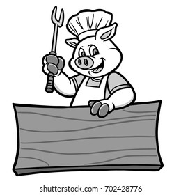 BBQ Pig with Sign Illustration