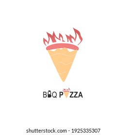 BBQ Pizza logo for cafe packaging and restaurant menu. Fast food logo with modern flat style vector illustration. Hot pizza logo for Italian pizzeria with fire minimalistic style pizza restaurant.