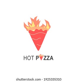 BBQ Pizza logo for cafe packaging and restaurant menu. Fast food logo with modern flat style vector illustration. Hot pizza logo for Italian pizzeria with fire minimalistic style pizza restaurant.