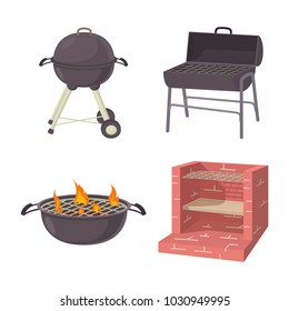 Bbq place tool icon set. Cartoon set of bbq place tool vector icons for web design isolated on white background