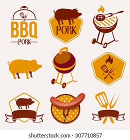 BBQ Pork labels design set