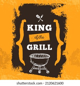 BBQ Poster, Restaurant Grill Flyer, Vintage Barbecue Template With Grunge Outdoor Grill