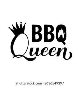 BBQ Queen calligraphy hand lettering isolated on white. Funny Grilling quote. Vector template for typography poster, banner, flyer, sticker, shirt, etc