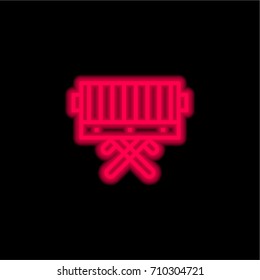 Bbq red glowing neon ui ux icon. Glowing sign logo vector