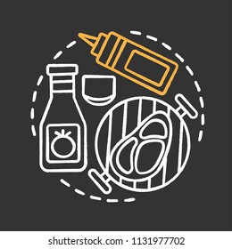 BBQ restaurant chalk concept icon. Food preparation. Meal time. Cooking idea. Barbecue. Vector isolated chalkboard illustration