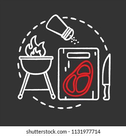 BBQ restaurant chalk concept icon. Food preparation. Cooking idea. Barbecue. Vector isolated chalkboard illustration