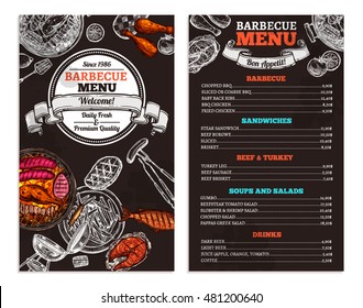 Bbq Restaurant Food Menu Design. Barbecue Cafe Brochure