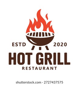 BBQ restaurant logo with grill and flame hot grill restaurant icon