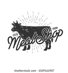 BBQ restaurant retro label isolated on white background.Vector illustration.