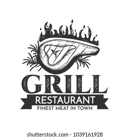 BBQ restaurant retro label isolated on white background.Vector illustration.