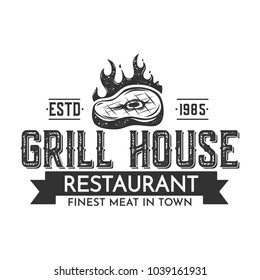 BBQ restaurant retro label isolated on white background.Vector illustration.