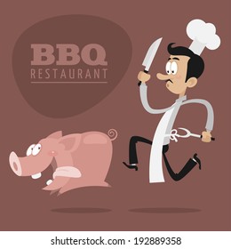 BBQ Restaurants concept chef runs pig