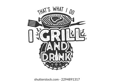 BBQ retro barbecue print design for t-shirt logo template cartoon illustration vector