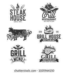 BBQ retro labels isolated on white background.Vector illustration.