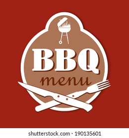 BBQ retro, vintage menu design template for restaurant with fork, grill and steak knife.