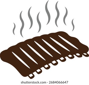 Vector de la silueta del estante de la costilla de la barbacoa, icono de la comida de los huesos de la costilla a la parrilla, diseño ahumado de la ilustración de las costillas de la barbacoa