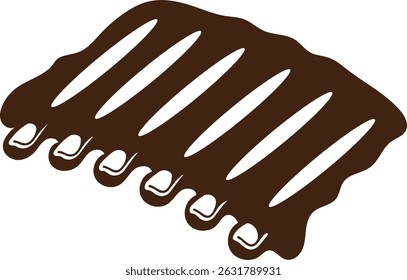 bbq rib silhouette icon vector, grilled meat rack, barbecue ribs food illustration