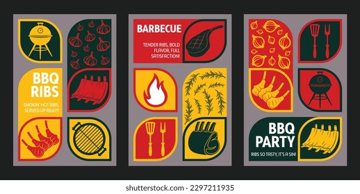 BBQ ribs with barbecue party for outdoor experience with our mouth-watering ribs poster vector template. Using bold typography and warm colors, this poster perfect for restaurants, menus, and banners.