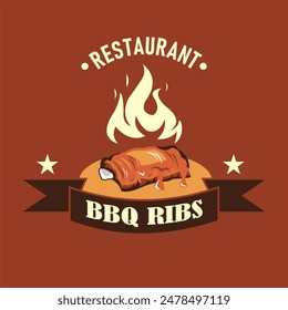 bbq ribs logo with a combination, suitable for restaurants, cafes, fast food grills, vintage style lettering
