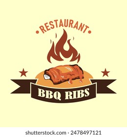 bbq ribs logo with a combination, suitable for restaurants, cafes, fast food grills, vintage style lettering