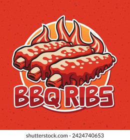 Diseño vectorial de logotipo de fiesta de costillas de barbacoa