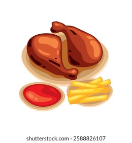 BBQ roasted chicken with fries illustration