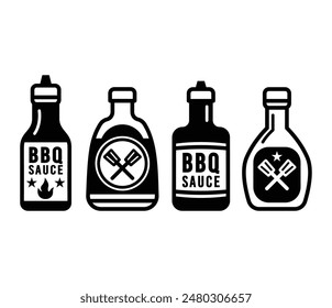 BBQ sauce spicy bottle icons vector design black white color illustration collection set