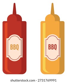Bbq sauces in plastic bottles. Condiment cartoon icon